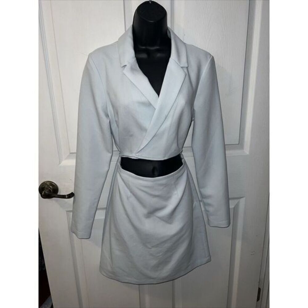 Abercrombie & Fitch Wrap-Front Cut Out Blazer Dress Size Small Tall‎ Baby Blue